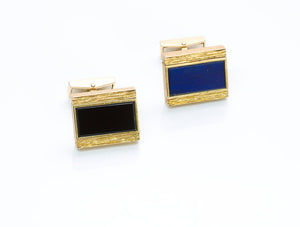 Vintage Reversible Onyx Lapis 18K Gold Cufflinks