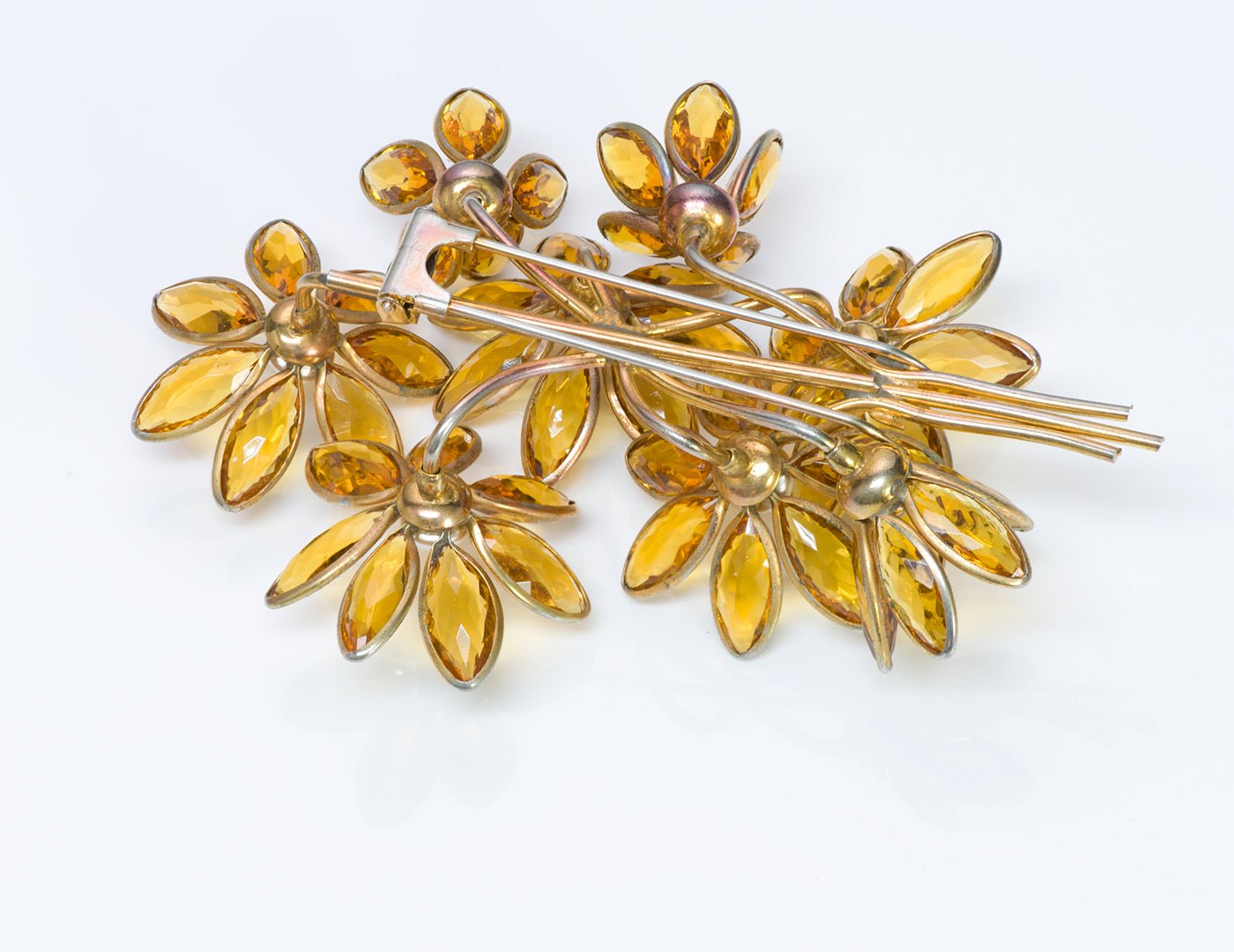 Vintage Roger Jean-Pierre 1950’s Faux Citrine Crystal Pearl Flower Brooch