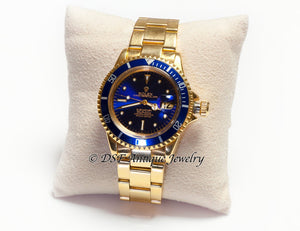 Vintage Rolex Submariner Blue Dial 18K Yellow Gold Men's Watch