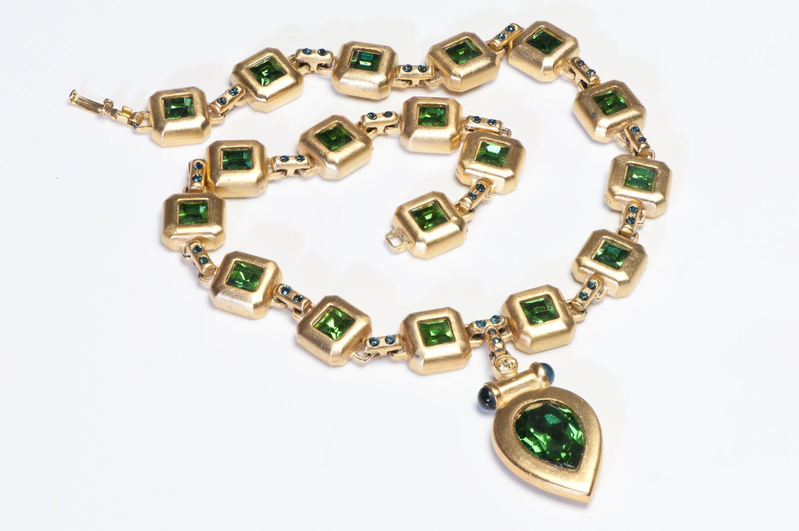Vintage Roxanne Assoulin Green Blue Crystal Collar Necklace