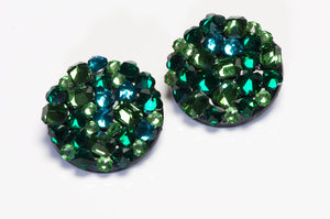 Vintage Roxanne Assoulin Green Blue Crystal Flower Heart Earrings