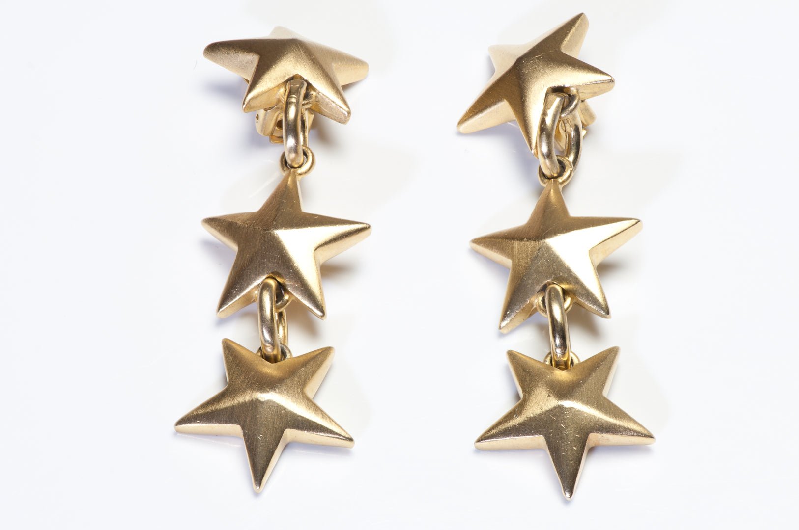 Vintage Roxanne Assoulin Long Gold Plated Star Drop Earrings
