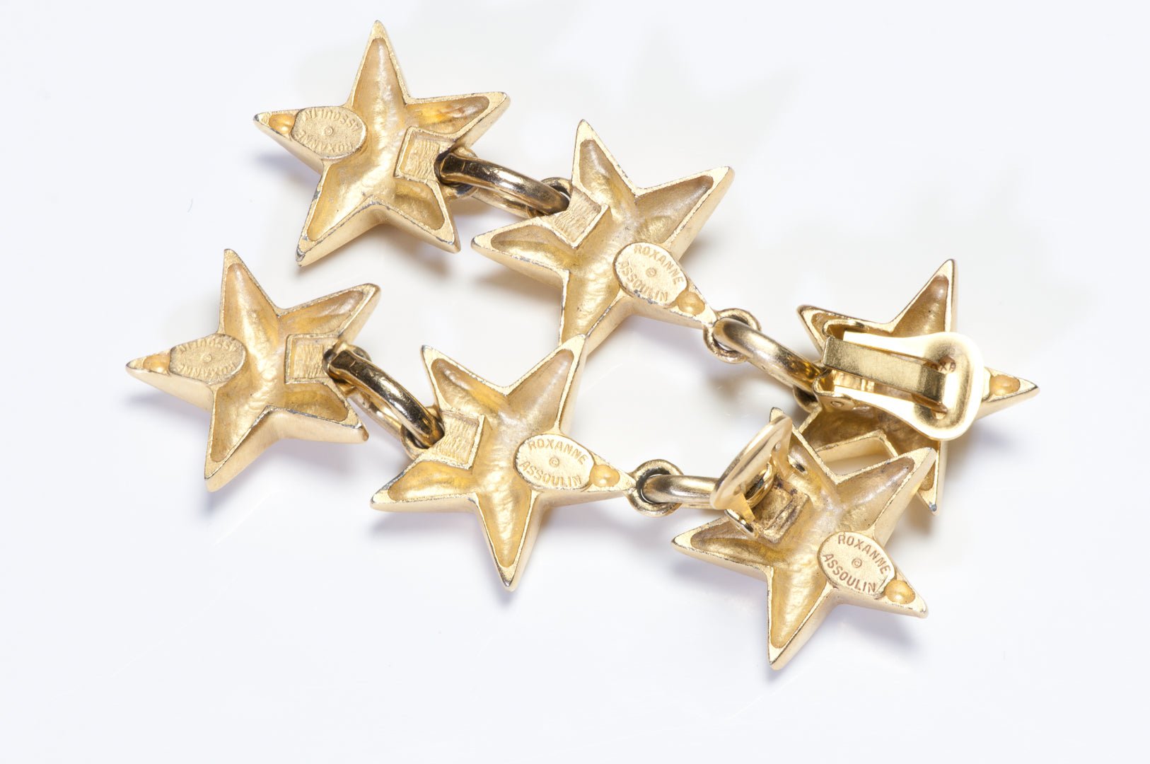 Vintage Roxanne Assoulin Long Gold Plated Star Drop Earrings