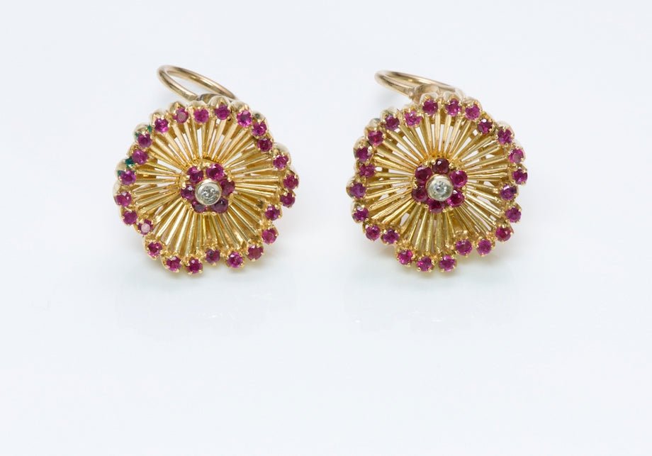 Vintage Ruby Diamond Gold Earrings