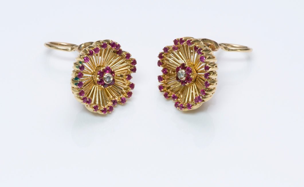 Vintage Ruby Diamond Gold Earrings