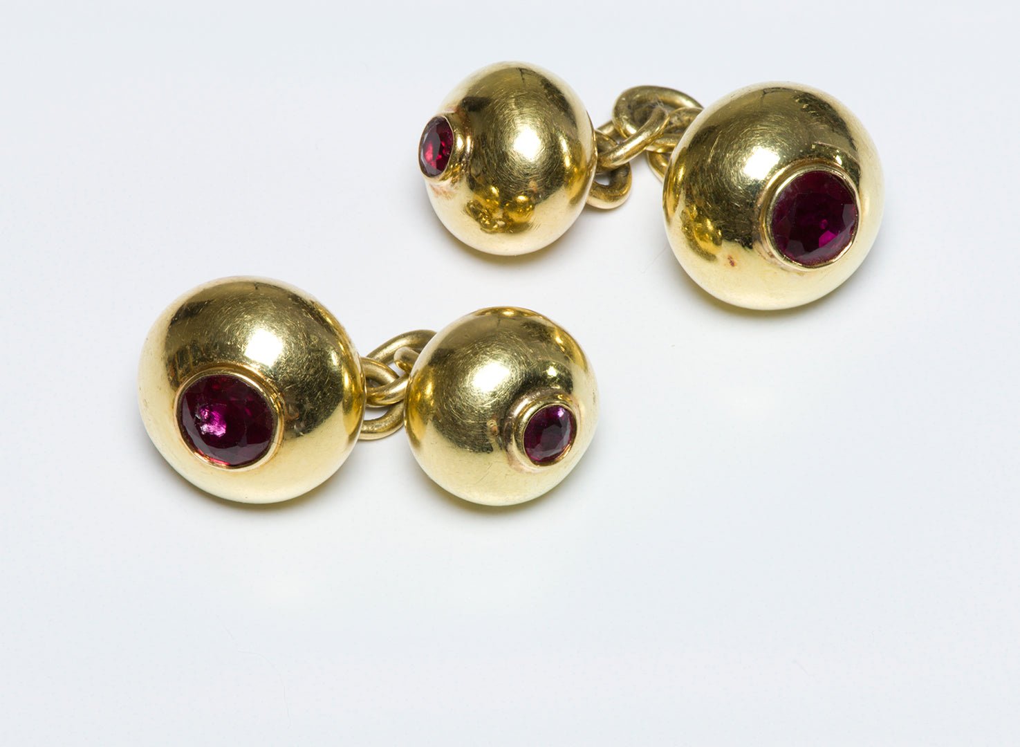 Vintage Ruby Gold Bead Chain Cufflinks