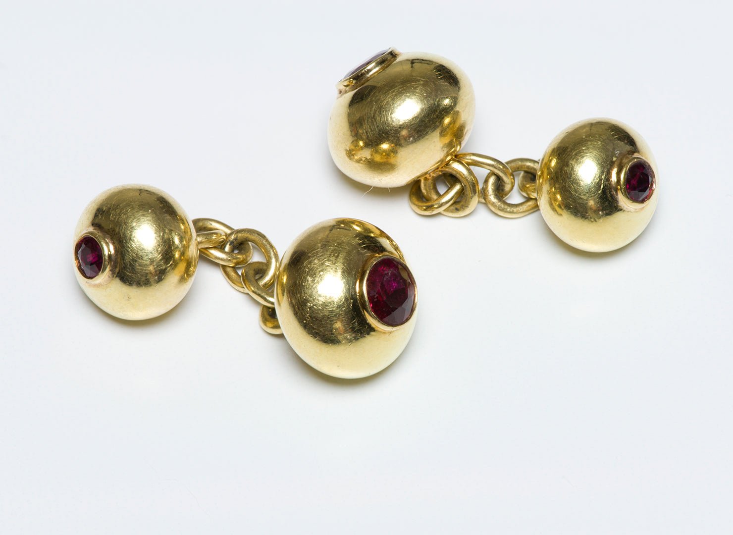 Vintage Ruby Gold Bead Chain Cufflinks