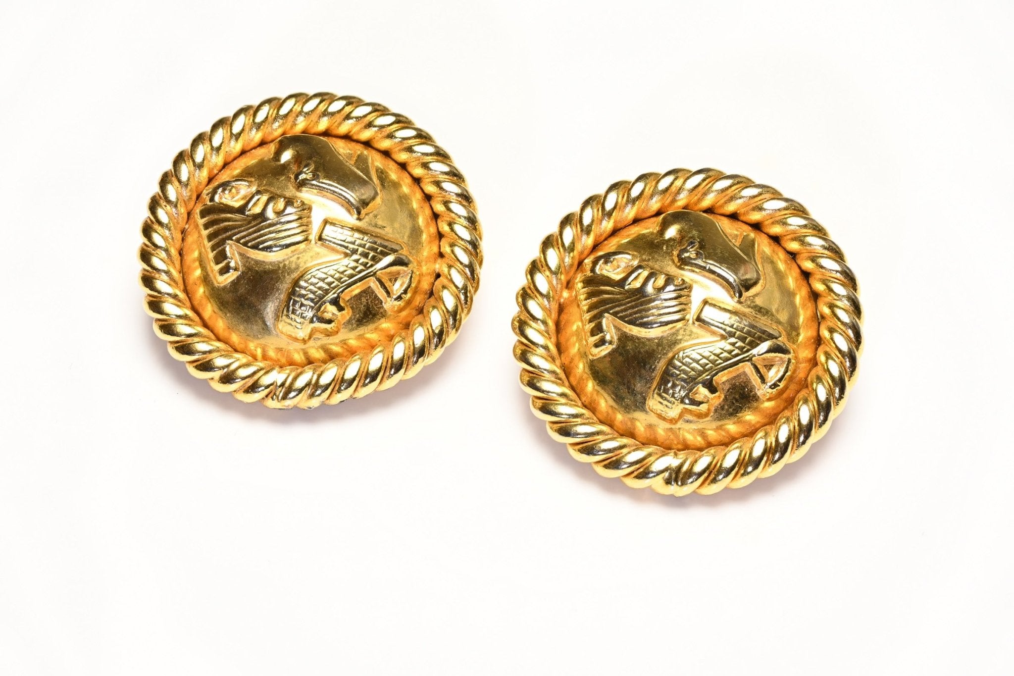 Vintage Salvatore Ferragamo Gold Plated Shoe Motif Dome Earrings