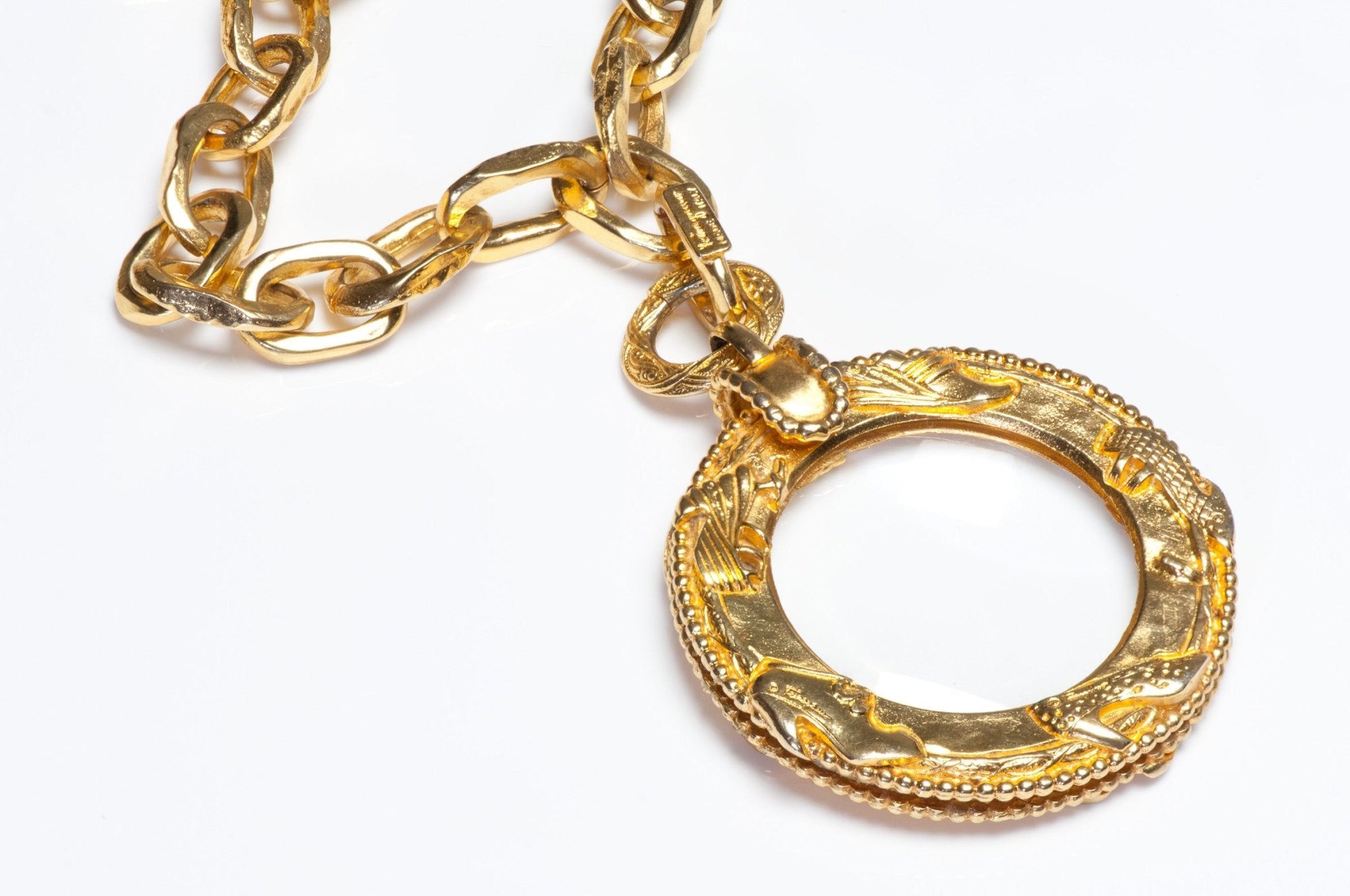 Vintage Salvatore Ferragamo Gold Plated Shoe Motif Magnifying Glass Necklace