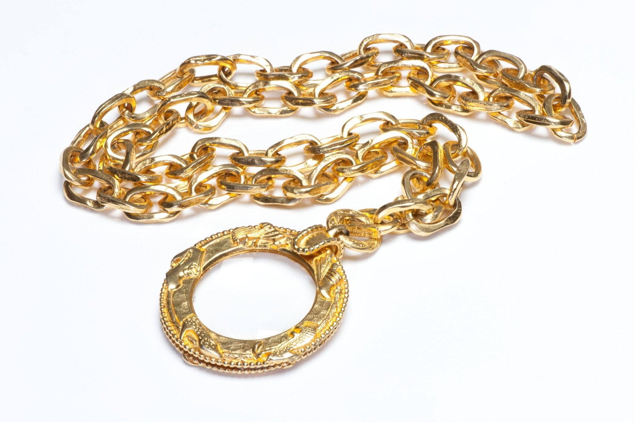 Vintage Salvatore Ferragamo Gold Plated Shoe Motif Magnifying Glass Necklace