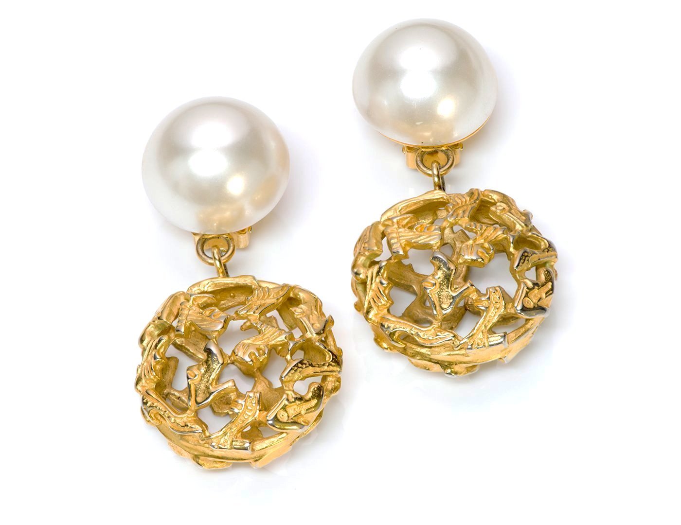 Vintage Salvatore Ferragamo Gold Tone Pearl Earrings