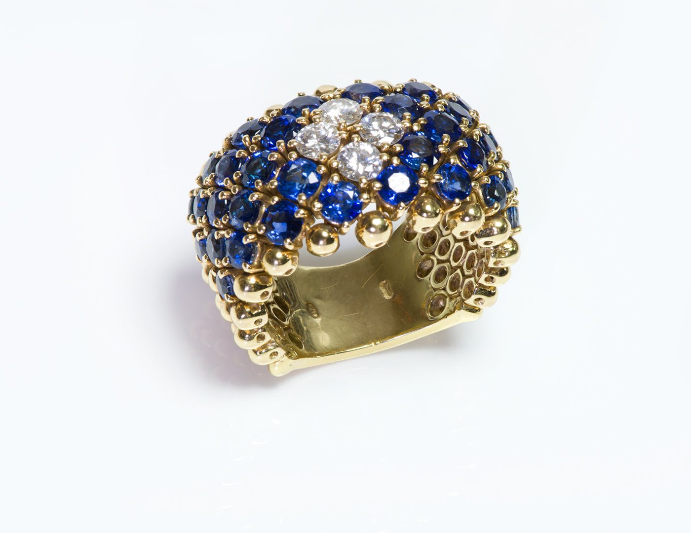 Vintage Sapphire & Diamond 18K Gold Bead Flexible Band Ring