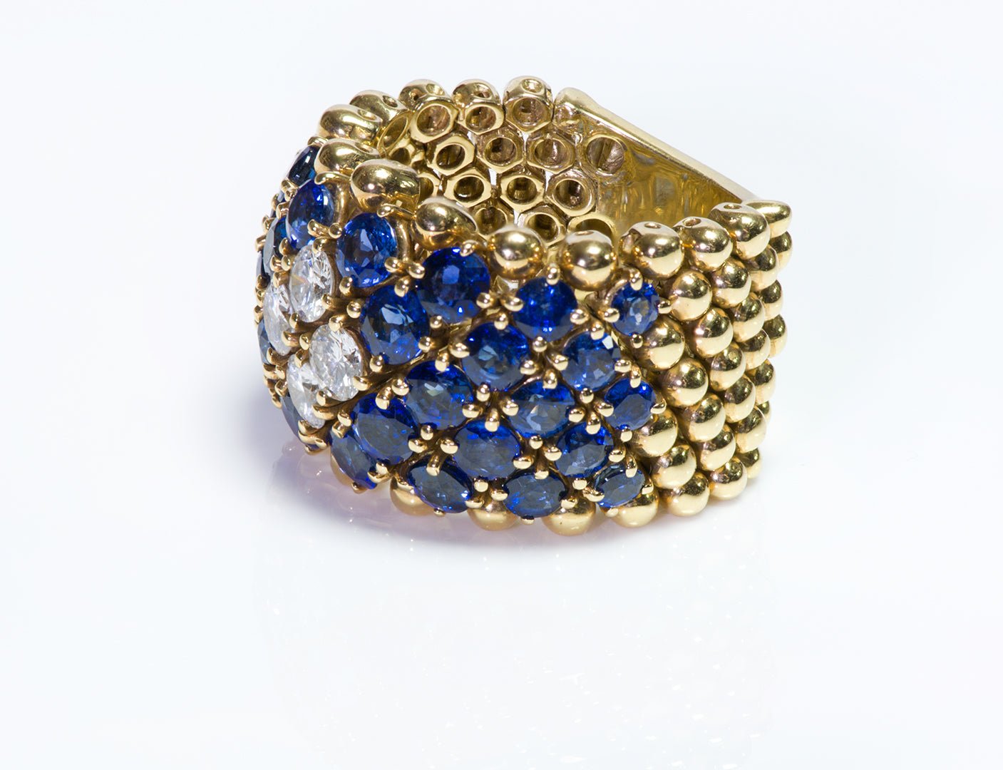 Vintage Sapphire & Diamond 18K Gold Bead Flexible Band Ring