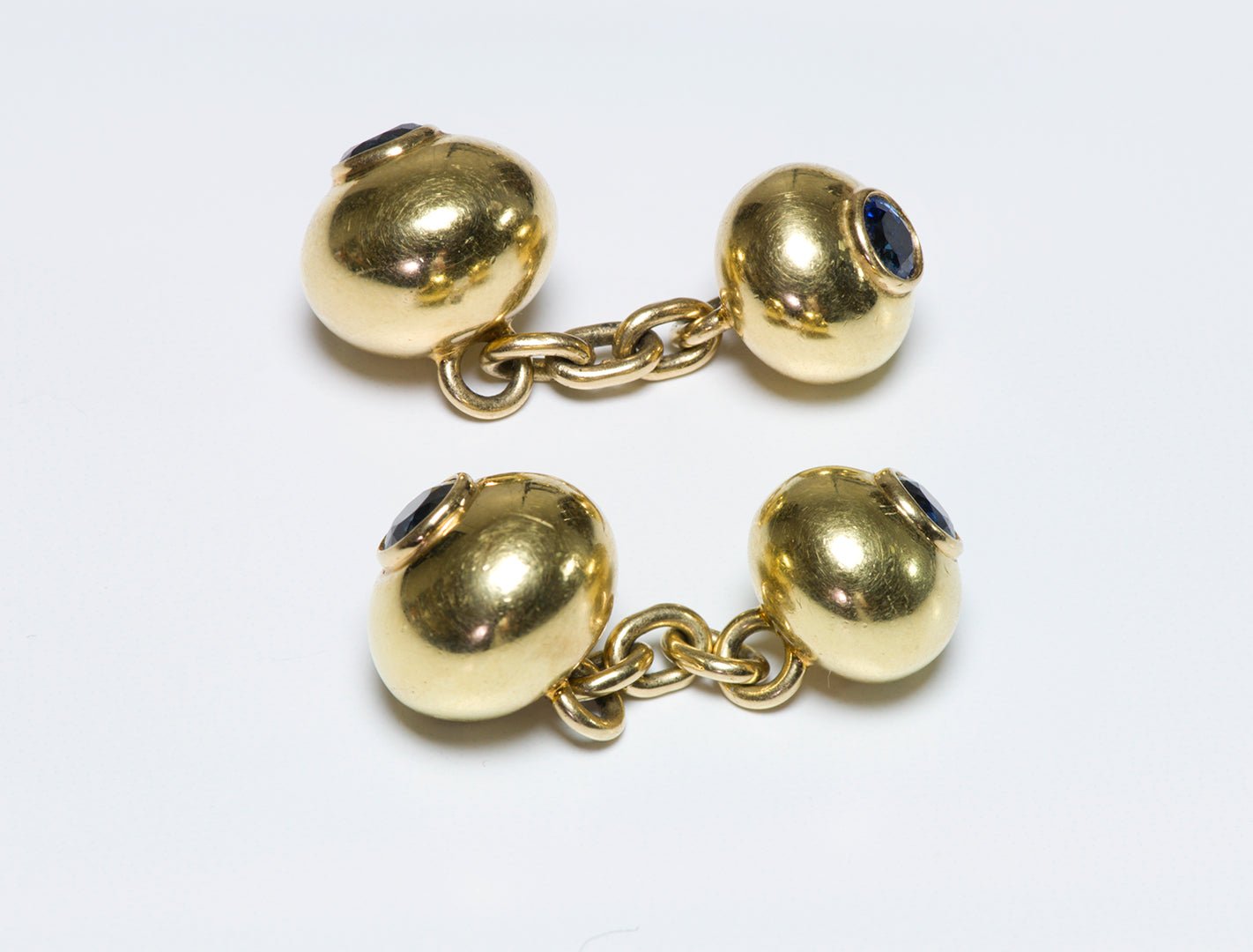 Vintage Sapphire Gold Bead Chain Cufflinks