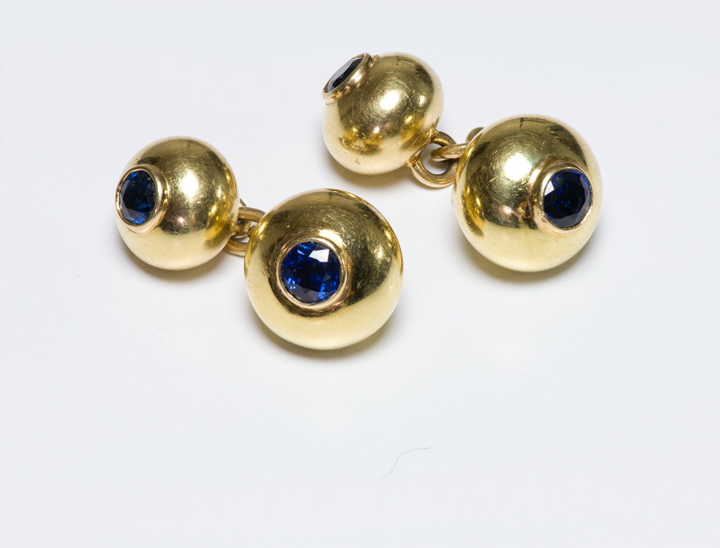 Vintage Sapphire Gold Bead Chain Cufflinks