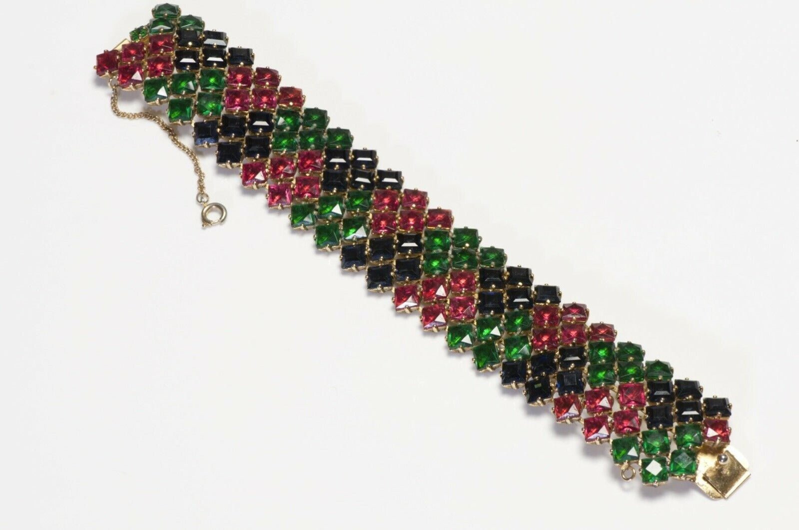 Vintage Schreiner New York Green Red Blue Crystal Bracelet
