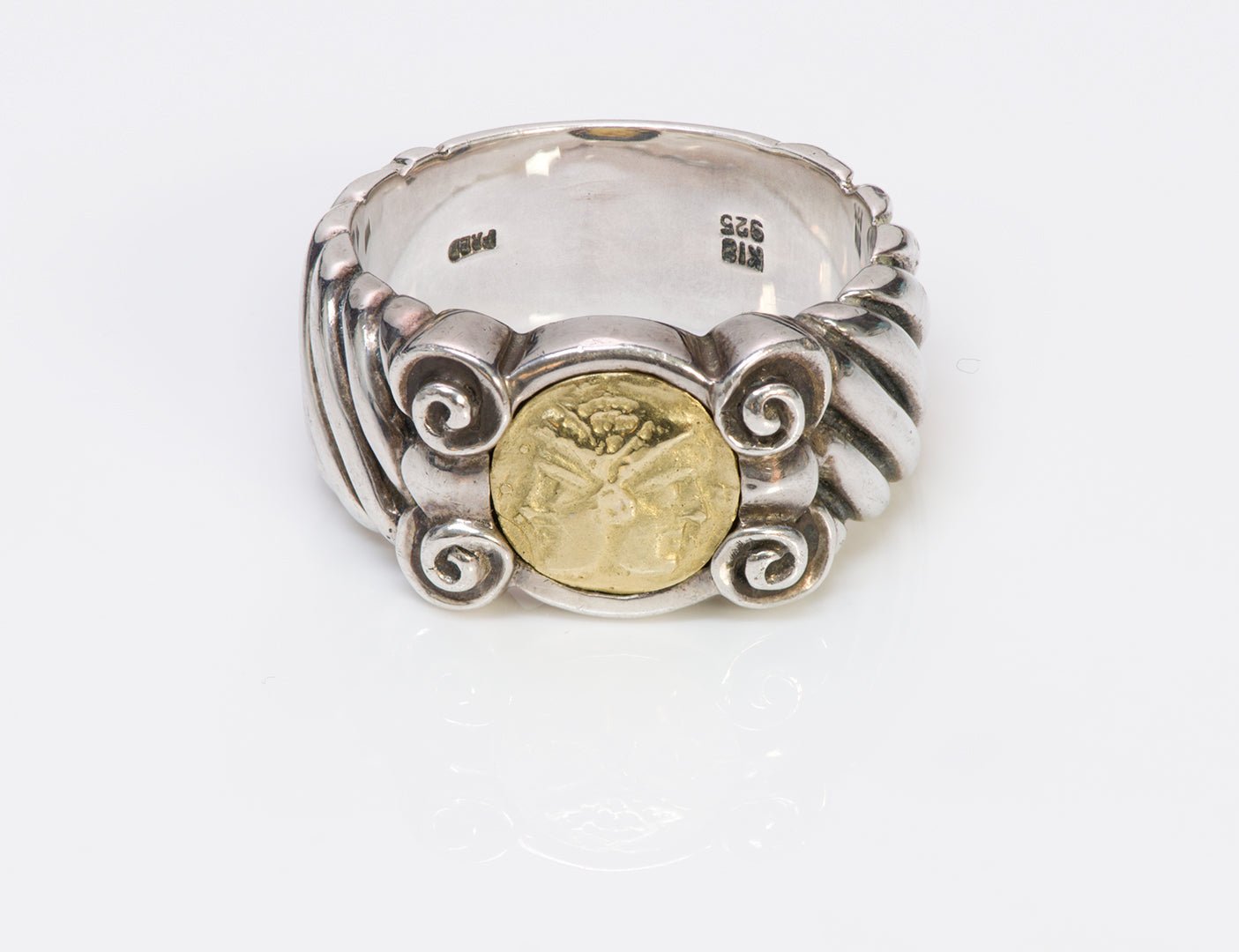 Vintage Silver Gold Roman Double Head Men's Ring