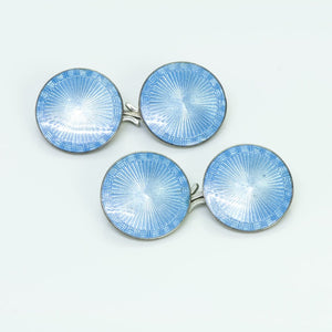 Vintage Silver Guilloché Blue Enamel Cufflinks