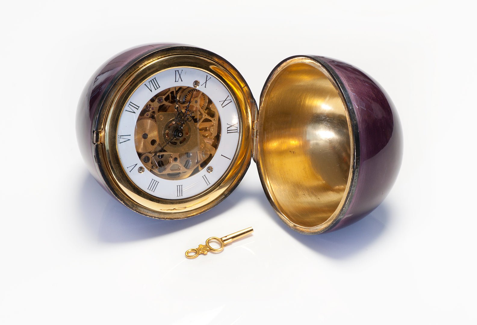 Vintage Silver Guilloche Enamel Faberge Style Egg Clock