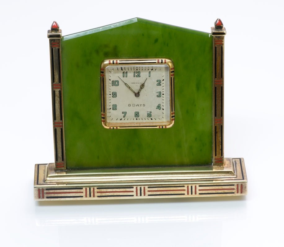 Vintage Silver Nephrite Enamel Desk Clock