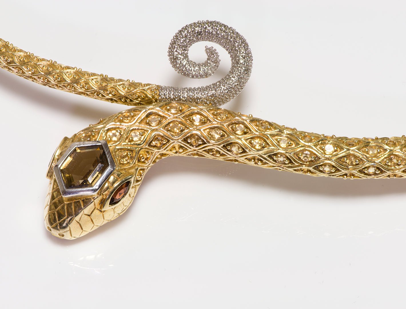 Vintage Snake Citrine Silver Gilt Necklace