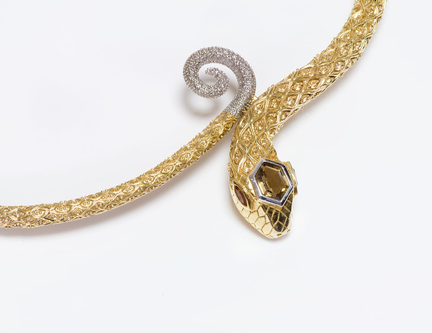 Vintage Snake Citrine Silver Gilt Necklace