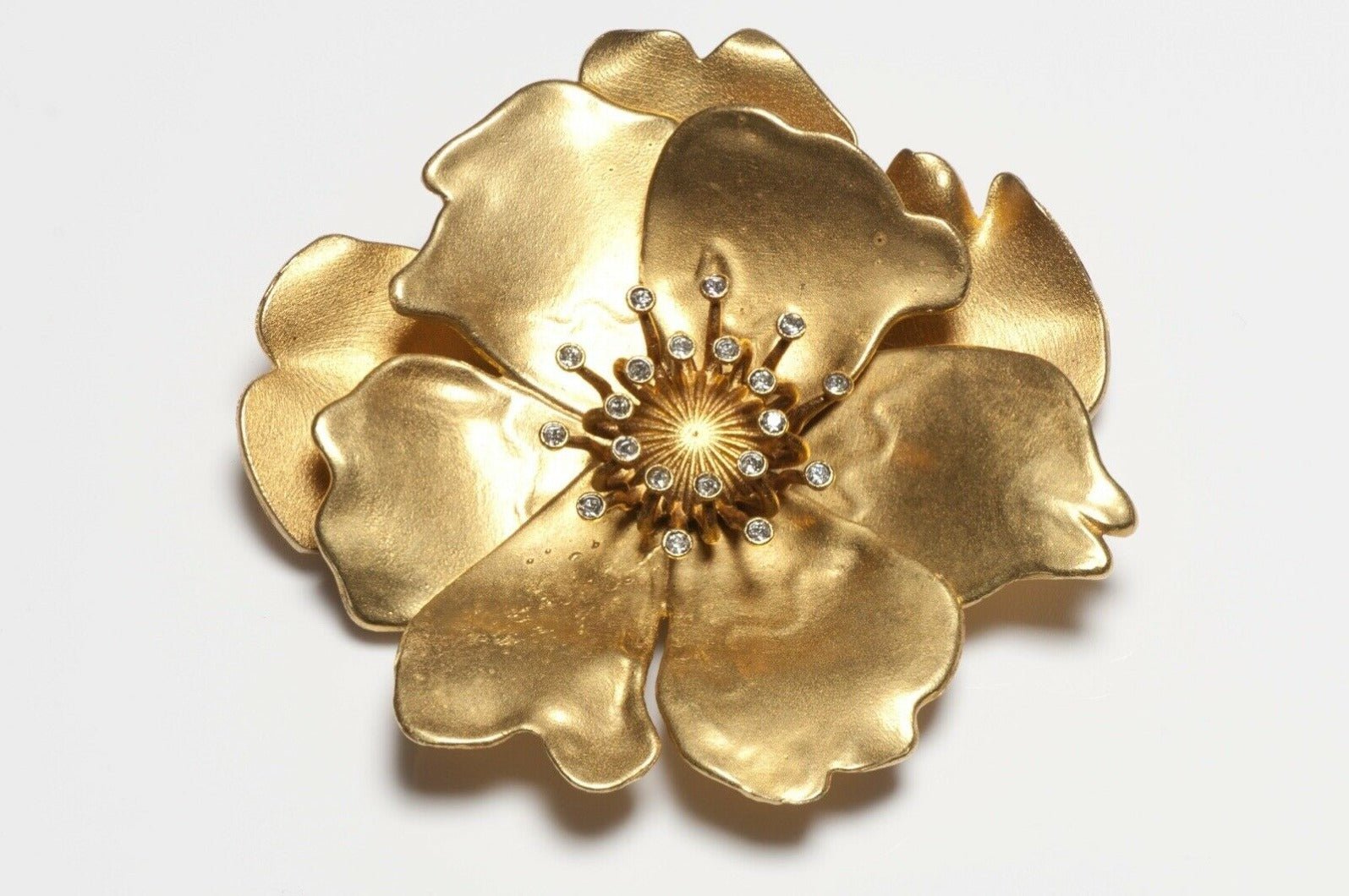 Vintage Sonia Rykiel Paris Large Gold Plated Crystal Flower Brooch