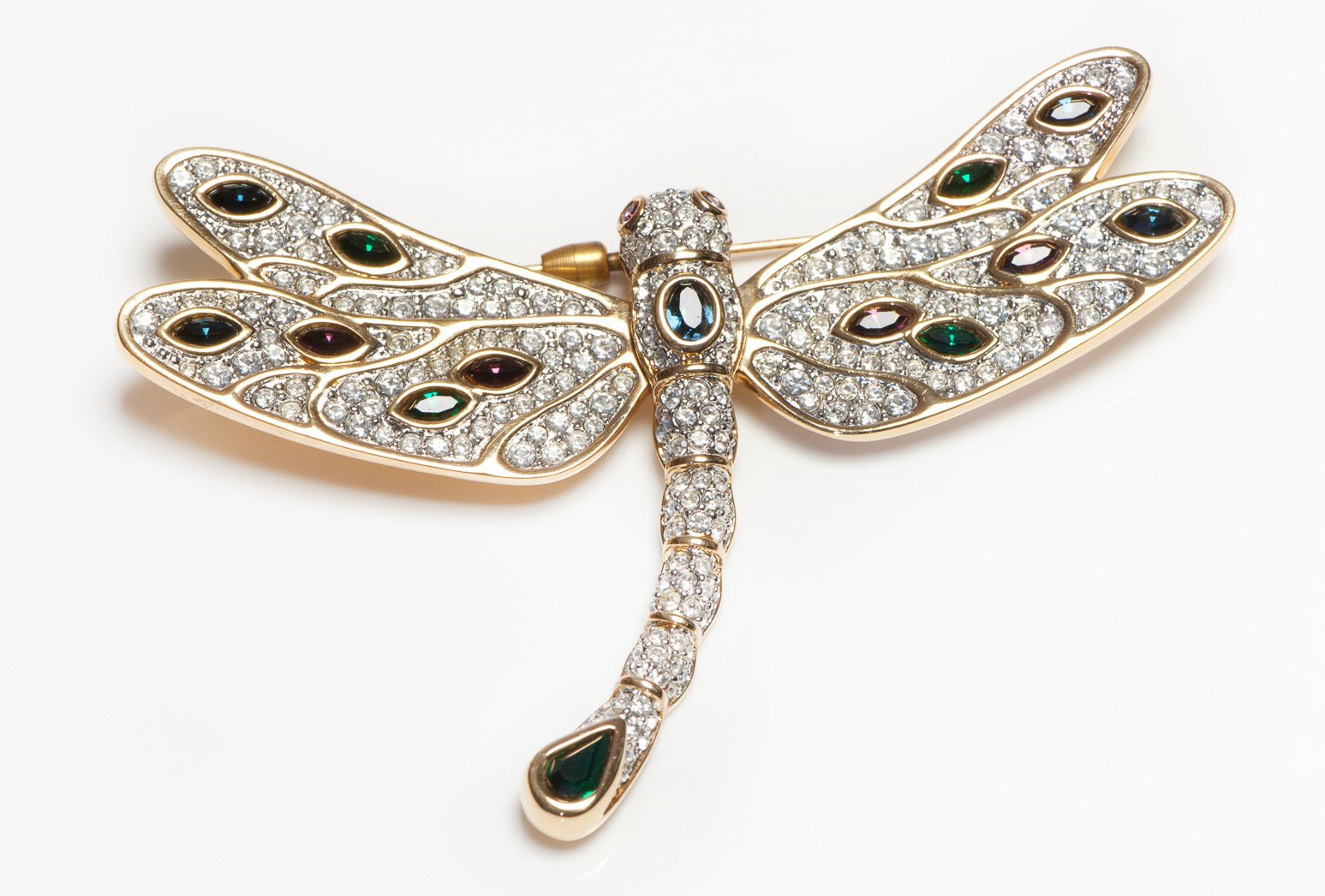 Vintage Swarovski Gold Plated Crystal Dragonfly Brooch