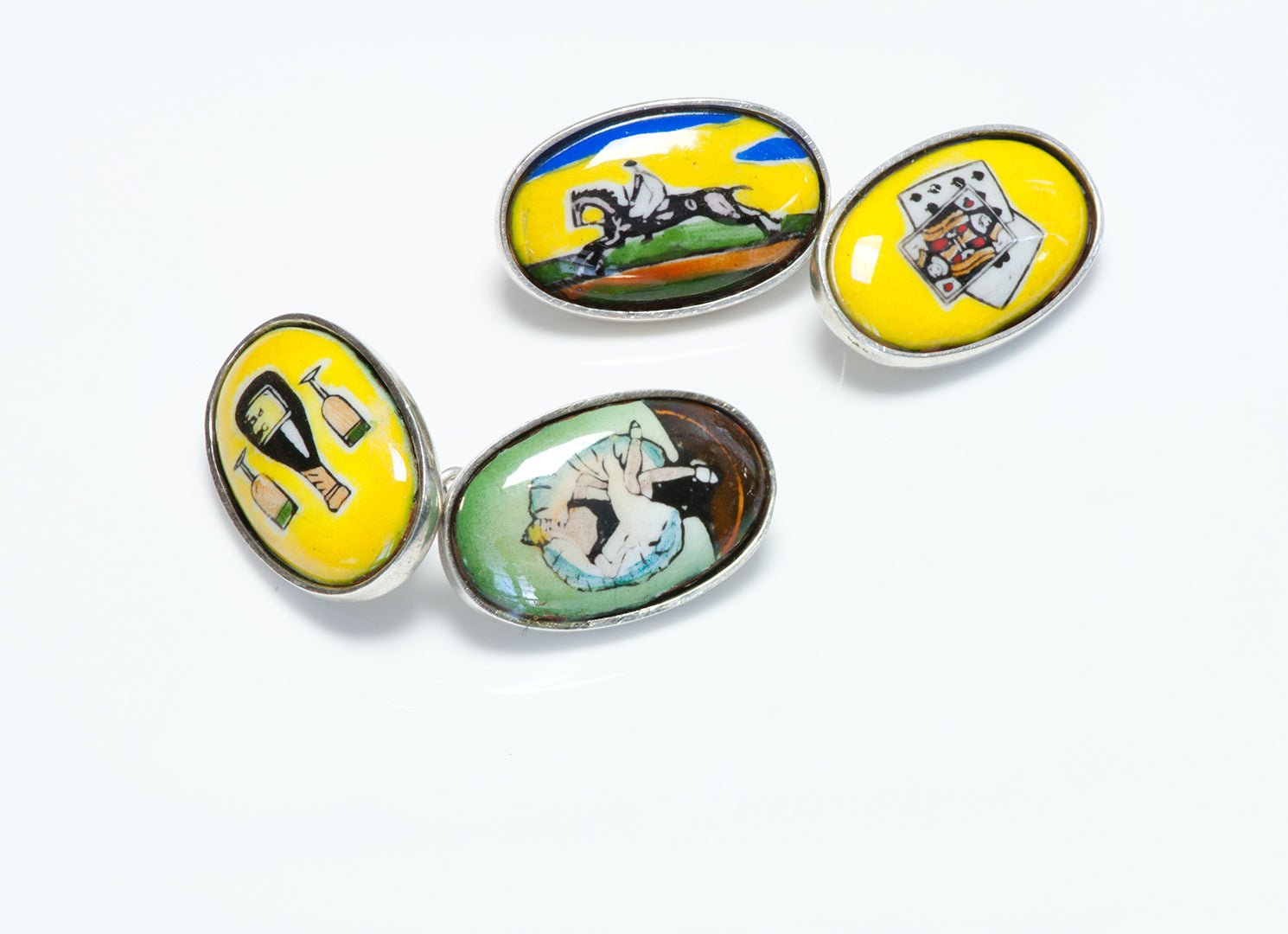 Vintage The Four Vices Enamel Silver Gents Cufflinks
