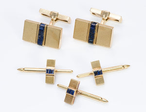 Vintage Tiffany Co. 14K Gold Sapphire Cufflink & Stud Set