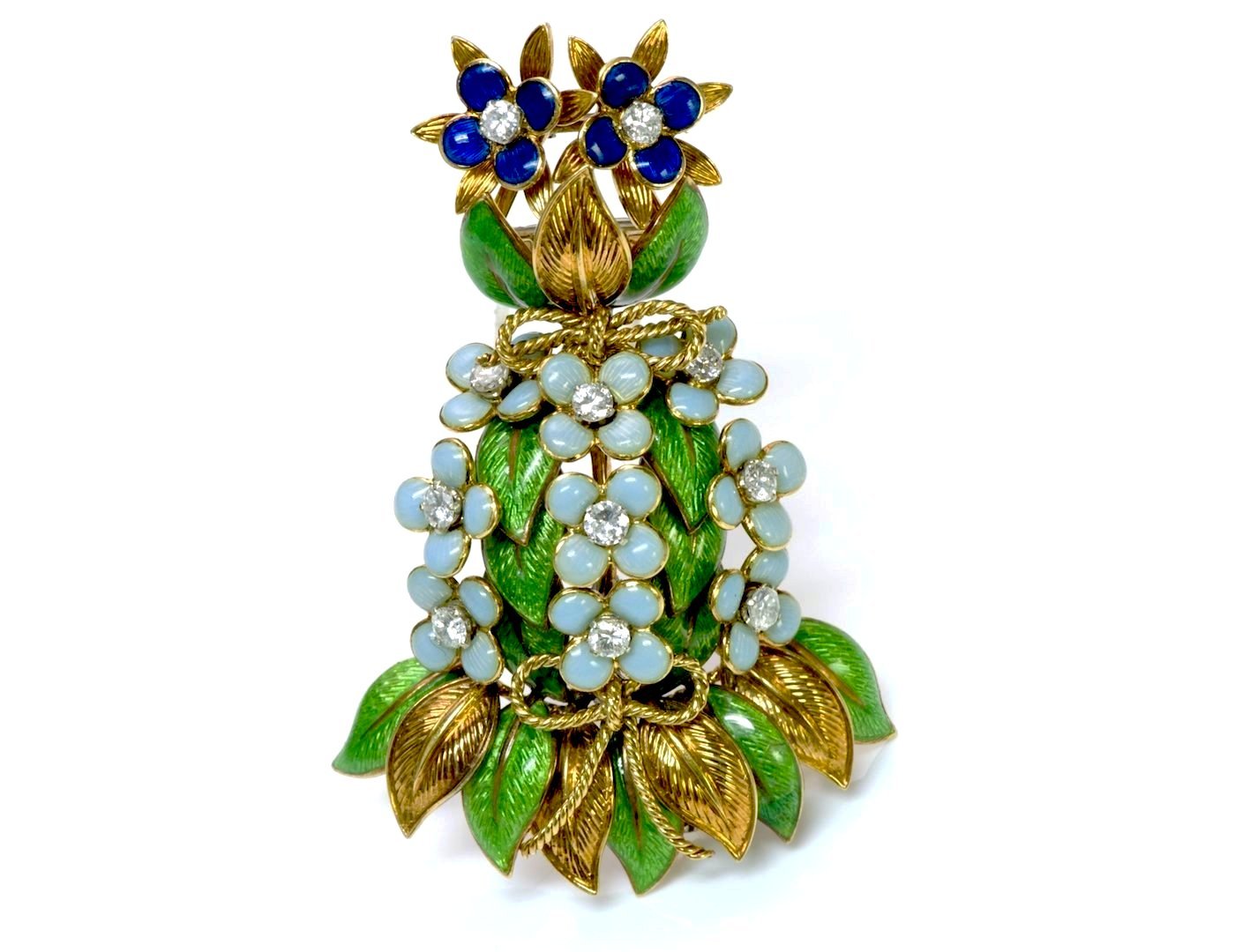 Vintage Tiffany & Co. 18K Gold Diamond Enamel Brooch