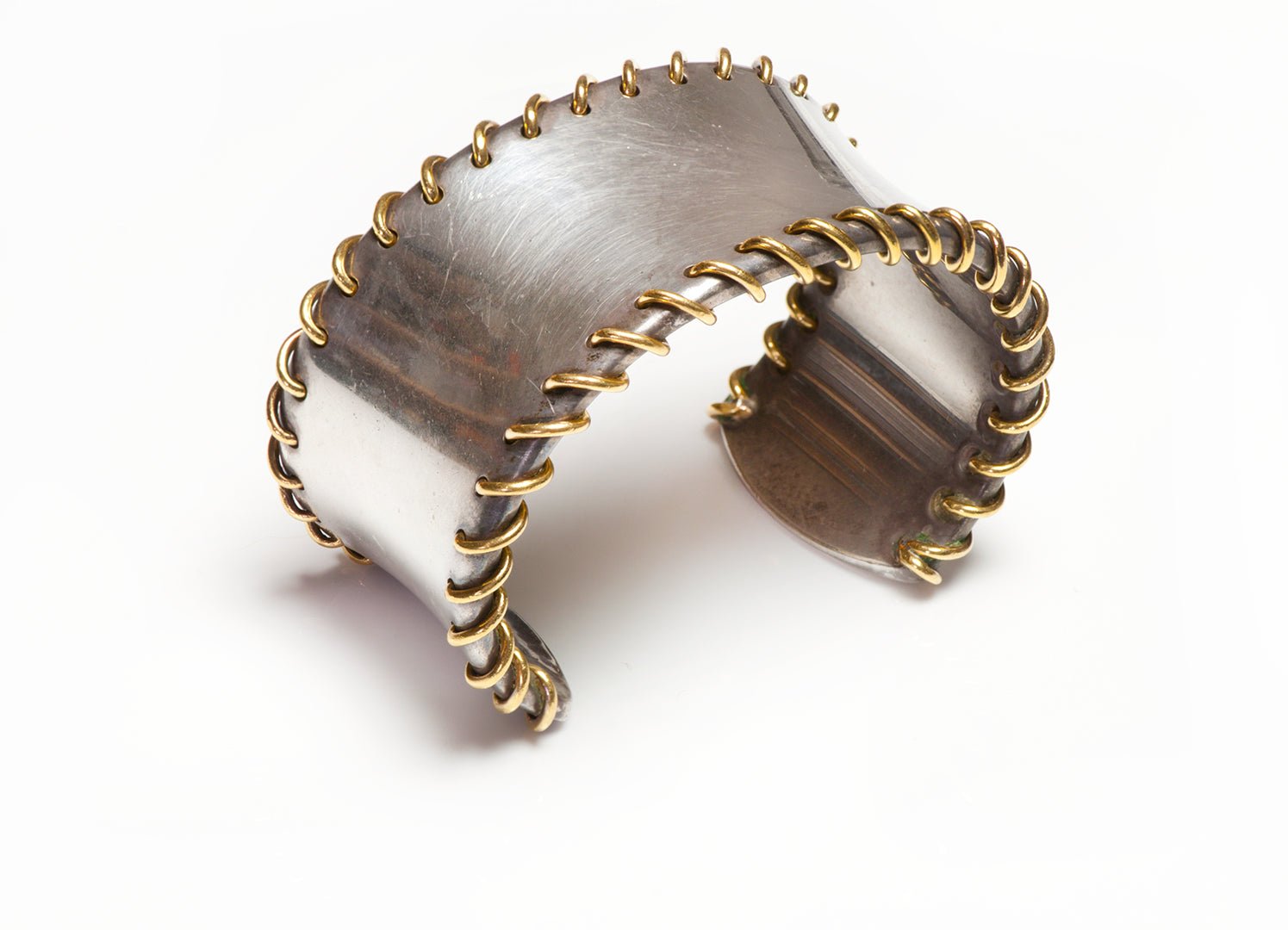 Vintage Tiffany & Co. Silver 18K Gold Wide Stitch Cuff Bracelet