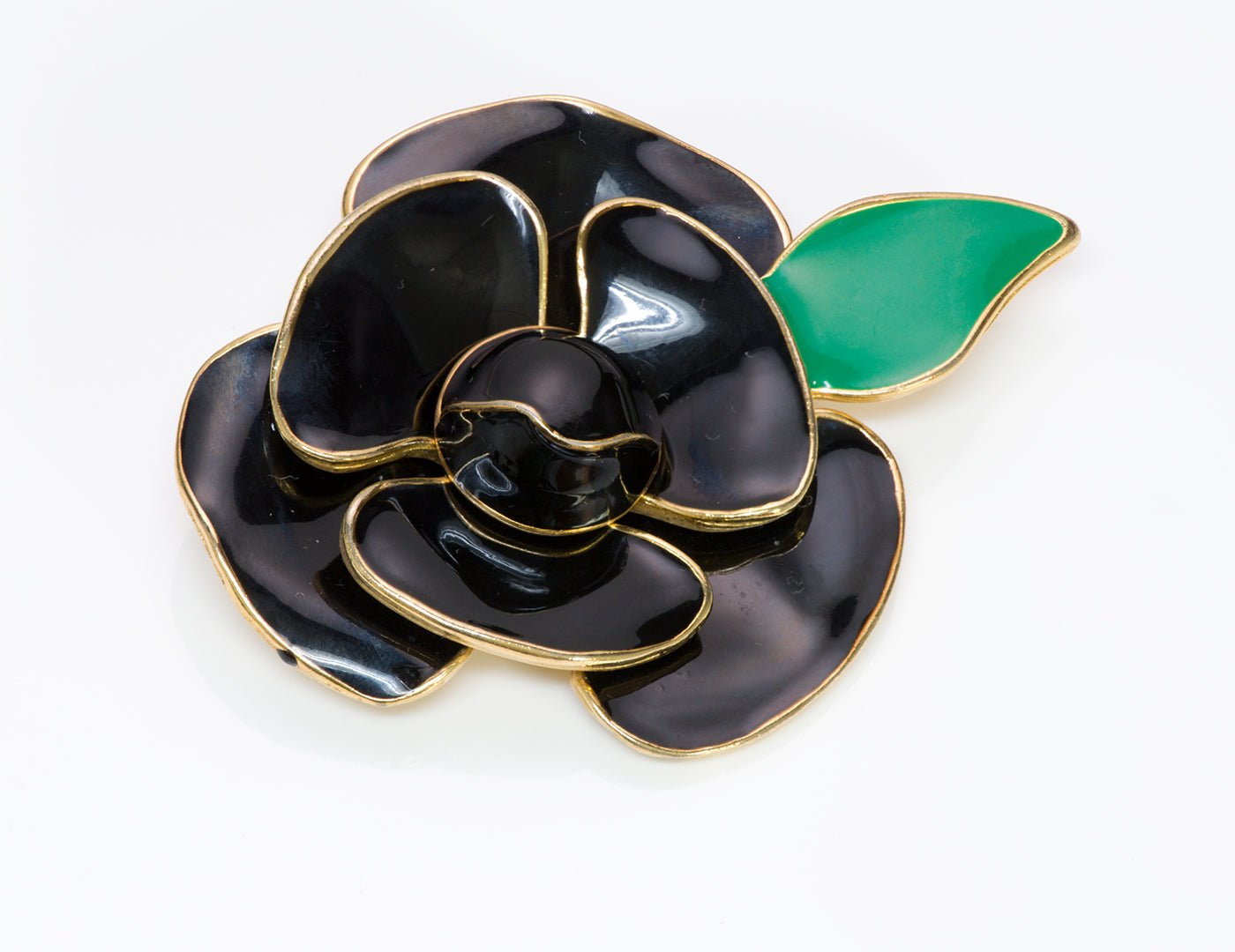 Vintage Valentino Garavani 1980’s Black Enamel Flower Brooch