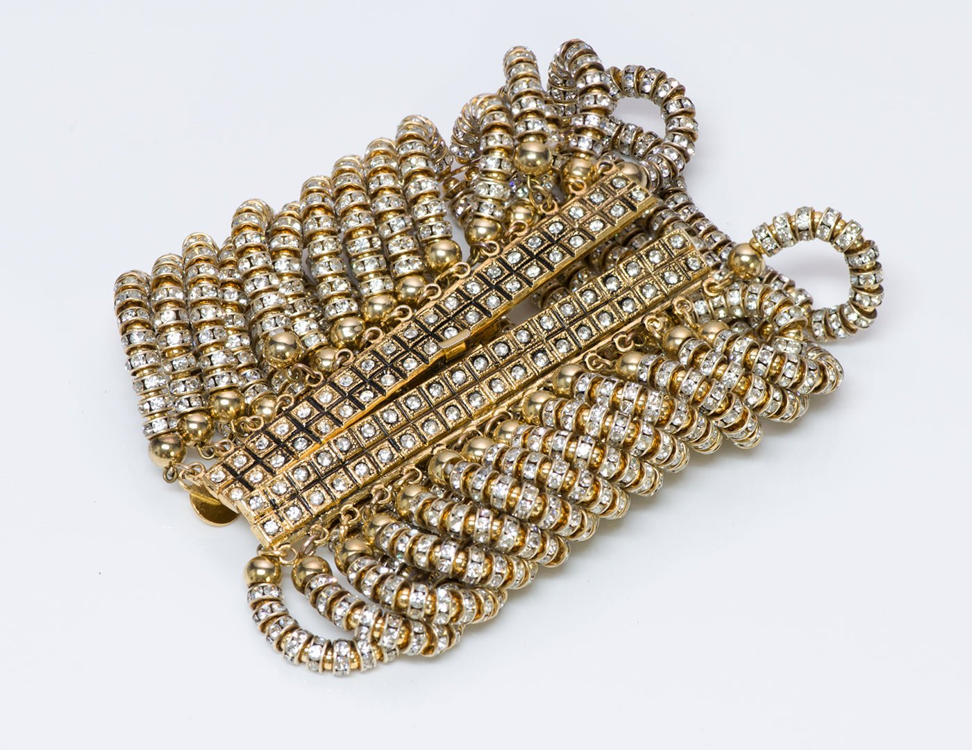 Vintage Valentino Garavani Couture Wide Gold Tone Chain Crystal Cuff Bracelet