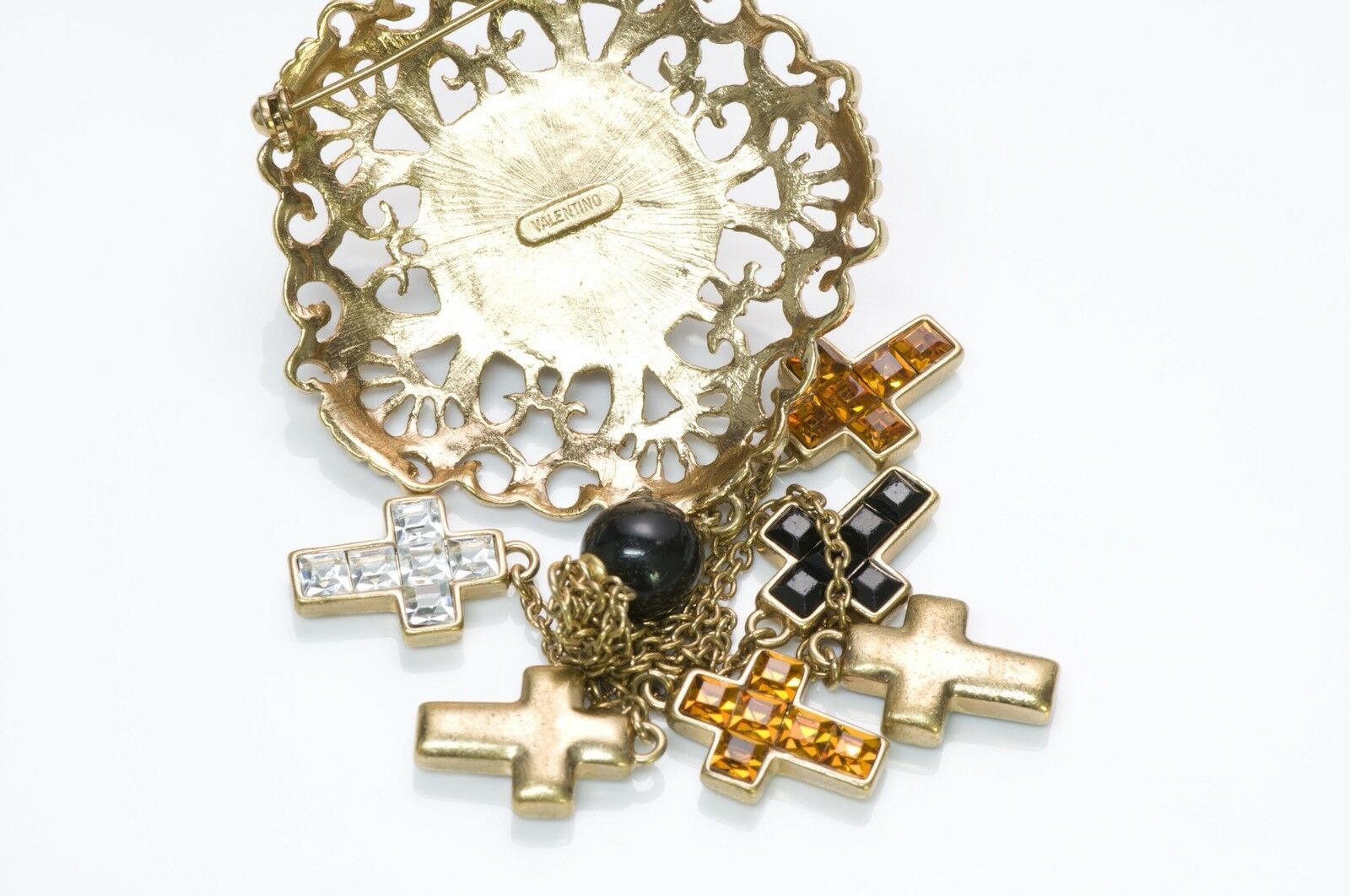 Vintage Valentino Garavani Crystal Cross Brooch