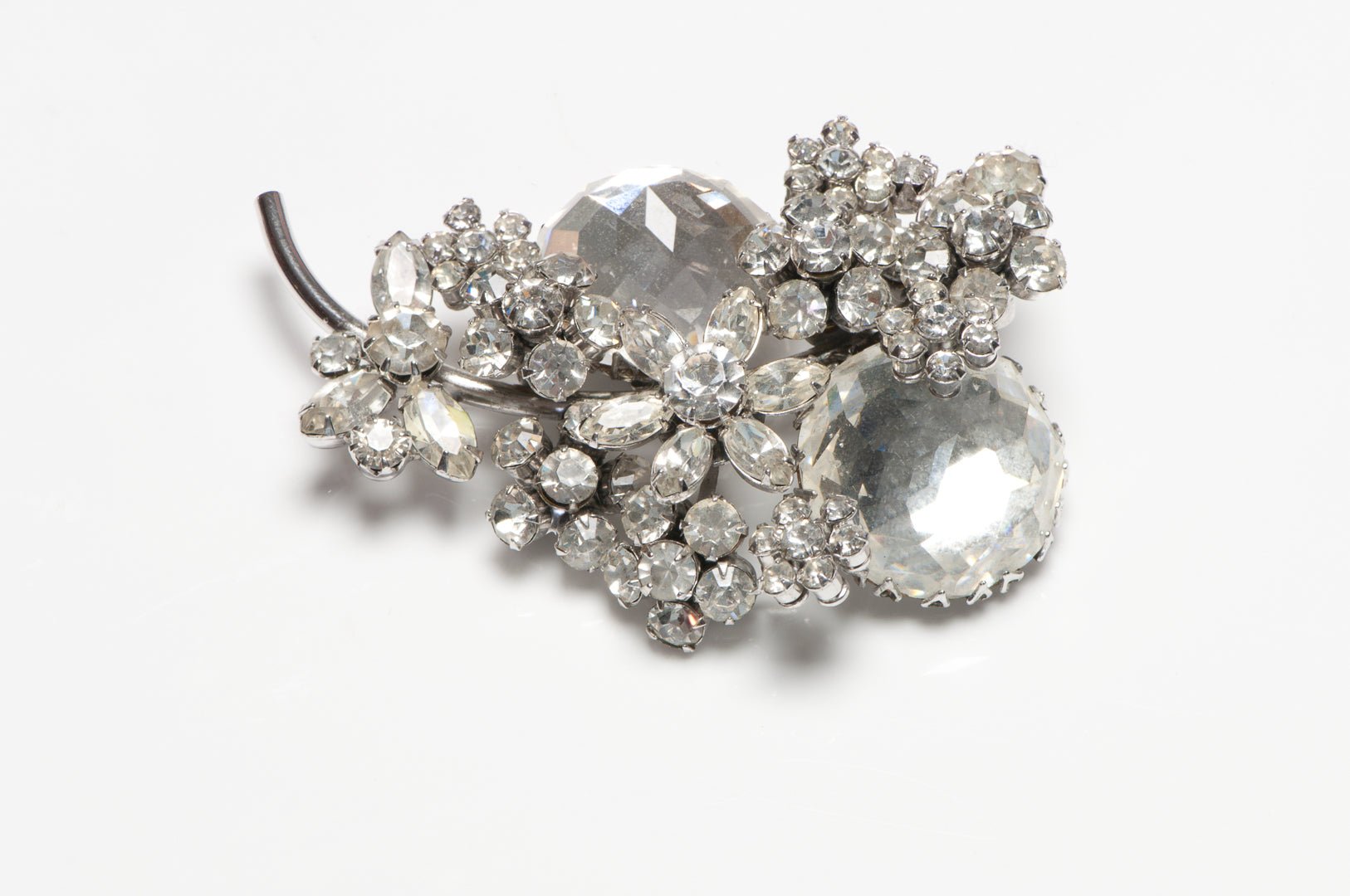 Vintage Vendome Rhodium Plated Faceted Crystal Flower Brooch Earrings Set