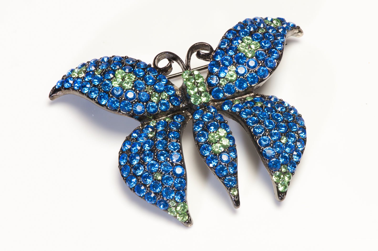 Vintage Weiss Blue Green Crystal Butterfly Brooch