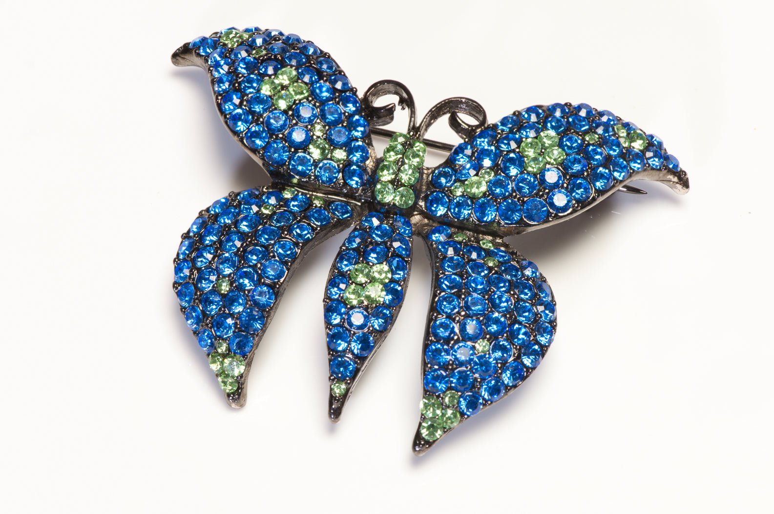 Vintage Weiss Blue Green Crystal Butterfly Brooch