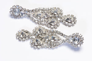 Vintage Weiss Long Rhodium Plated Crystal Chandelier Earrings