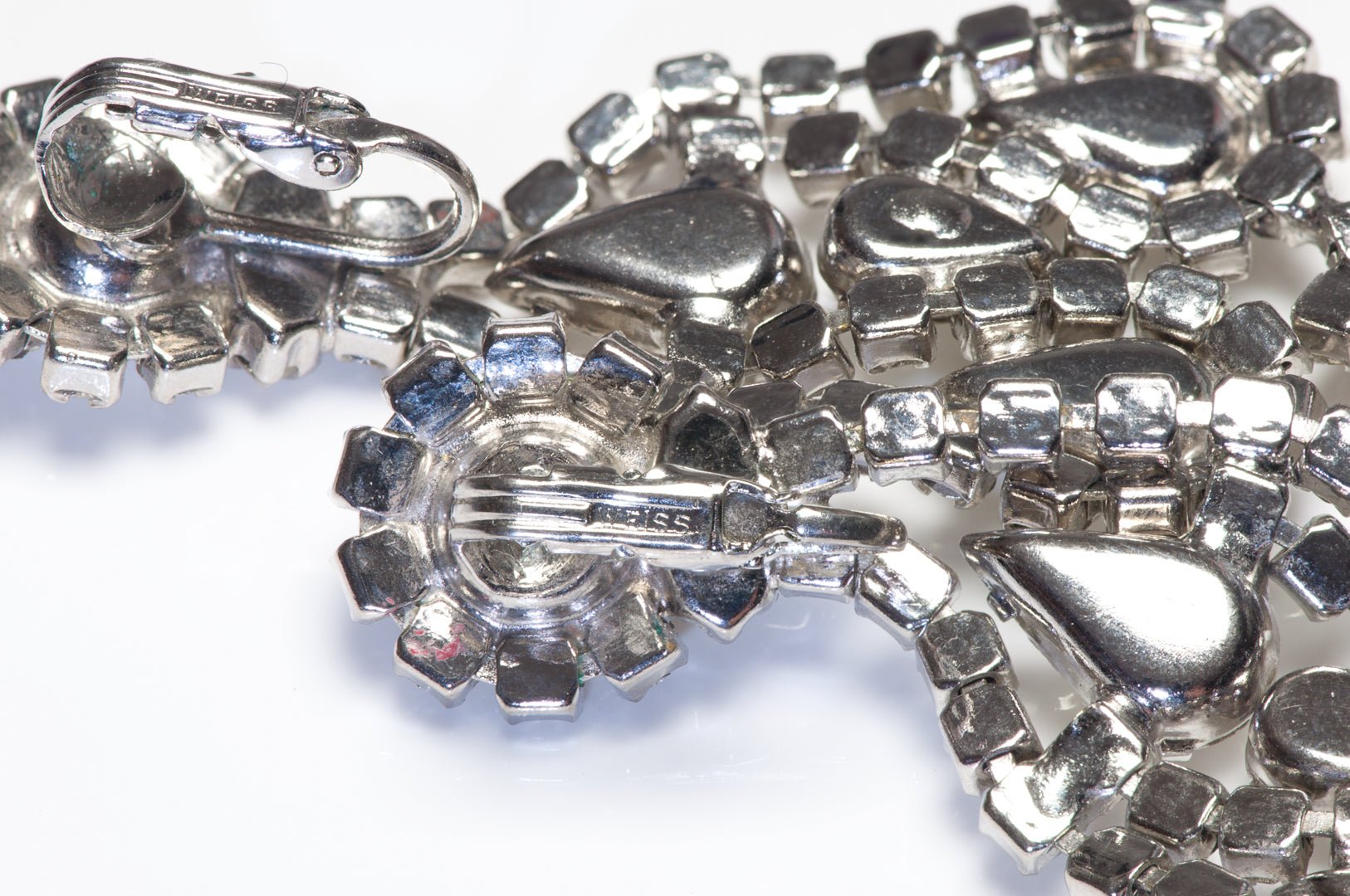 Vintage Weiss Long Rhodium Plated Crystal Chandelier Earrings