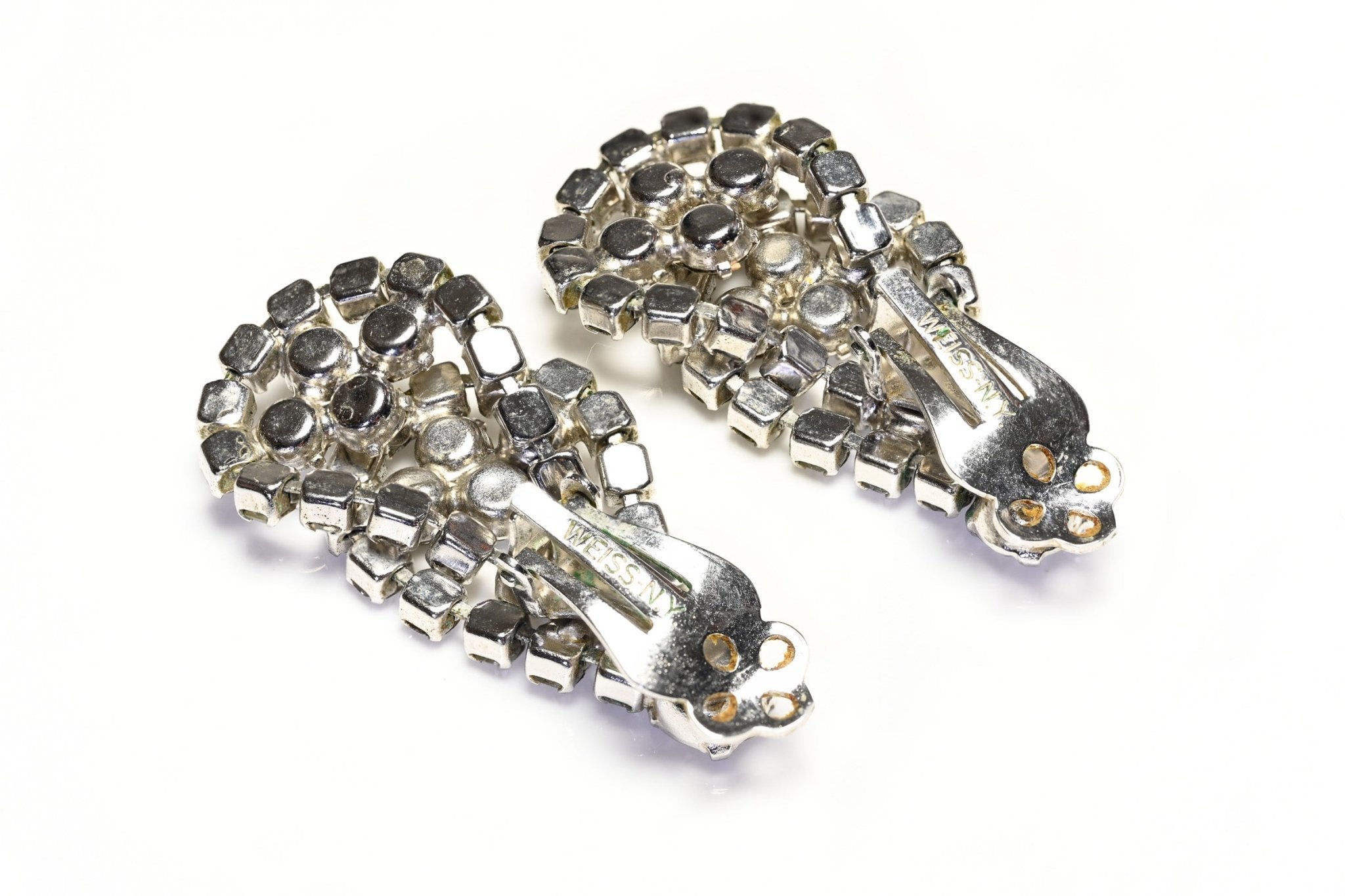 Vintage Weiss NY Rhodium Plated Crystal Tassel Drop Earrings