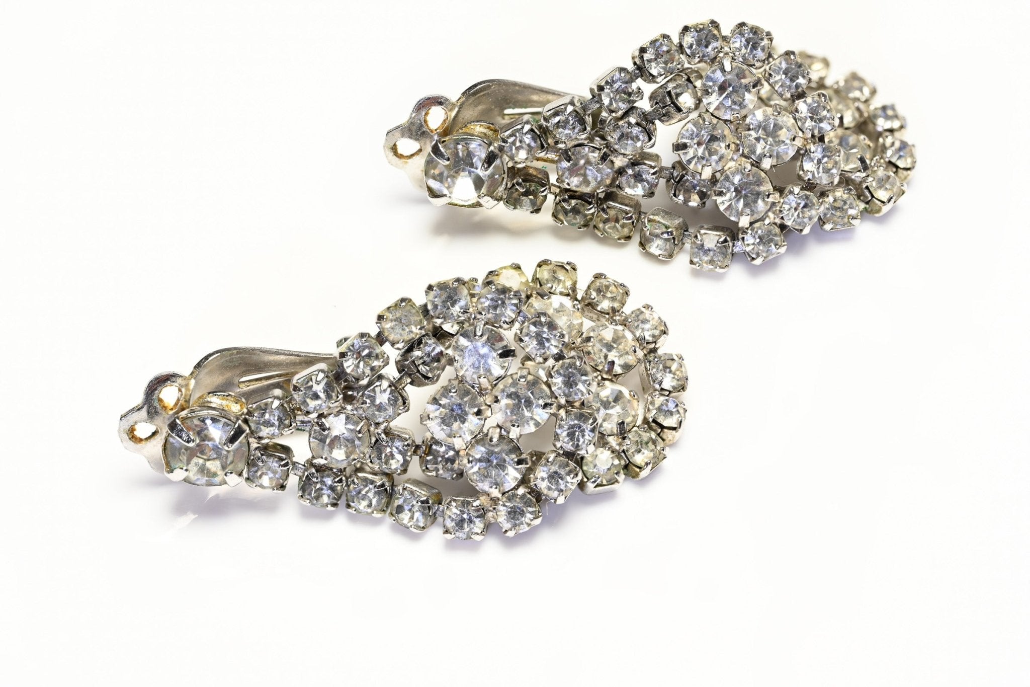 Vintage Weiss NY Rhodium Plated Crystal Tassel Drop Earrings