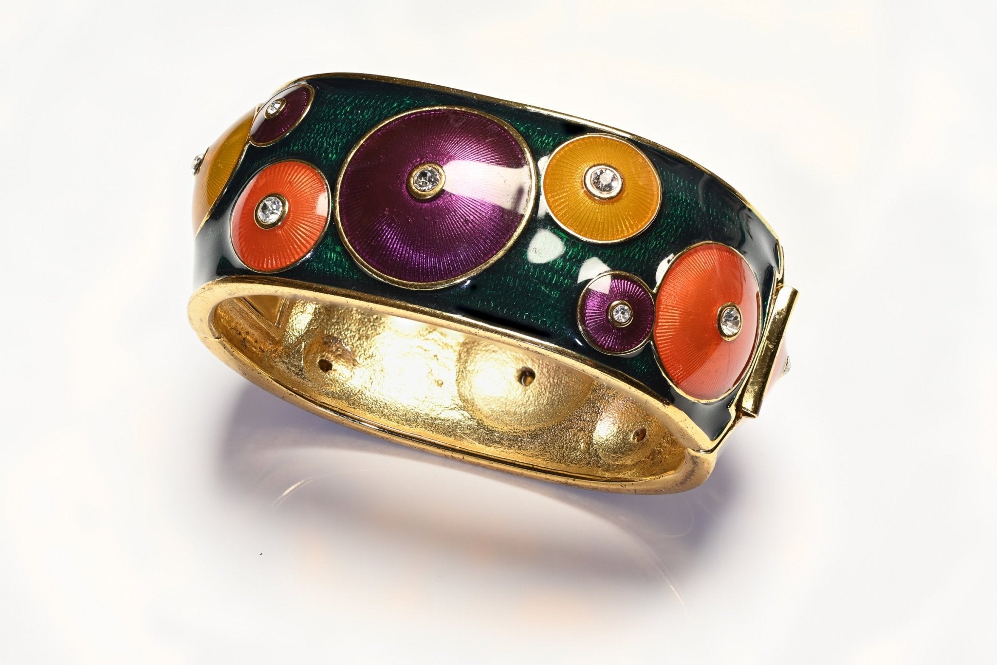 Vintage Wide Green Purple Orange Yellow Enamel Crystal Circle Bangle Bracelet