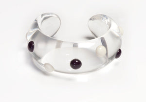 Vintage Wide Lucite Polka Dot Cabochon Cuff Bracelet