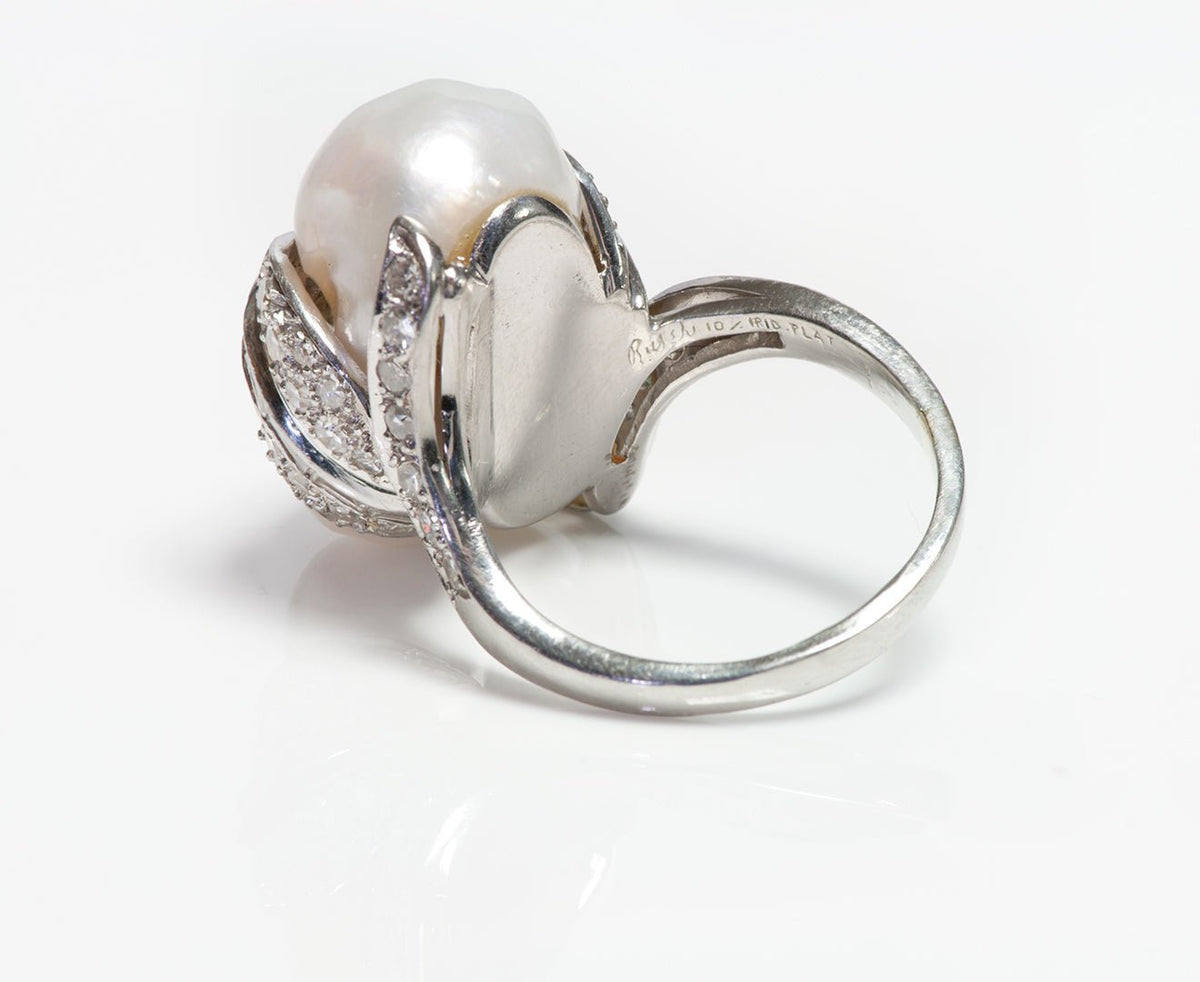 Vintage William Ruser Platinum Pearl & Diamond Ring
