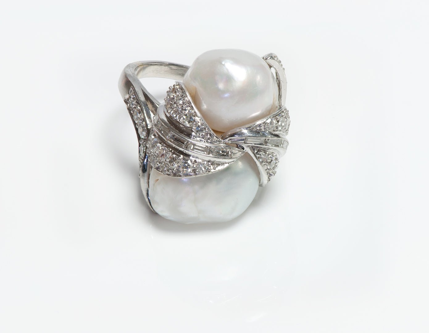 Vintage William Ruser Platinum Pearl & Diamond Ring