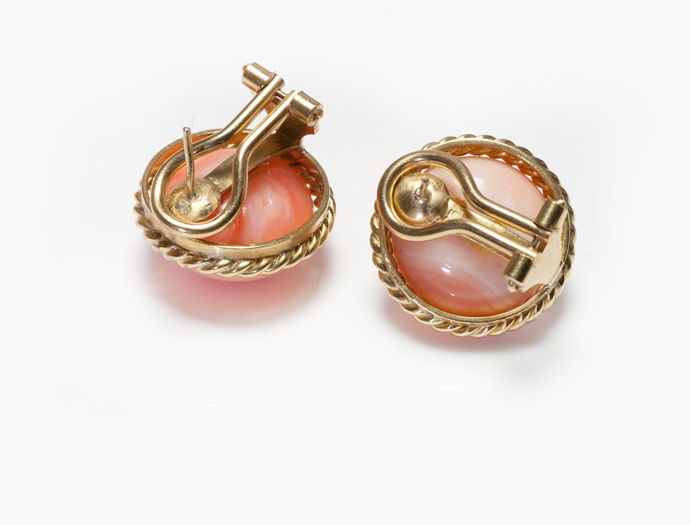 Vintage Yellow Gold Angel Skin Coral Button Earrings
