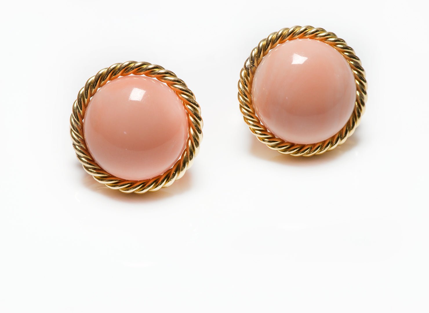 Vintage Yellow Gold Angel Skin Coral Button Earrings