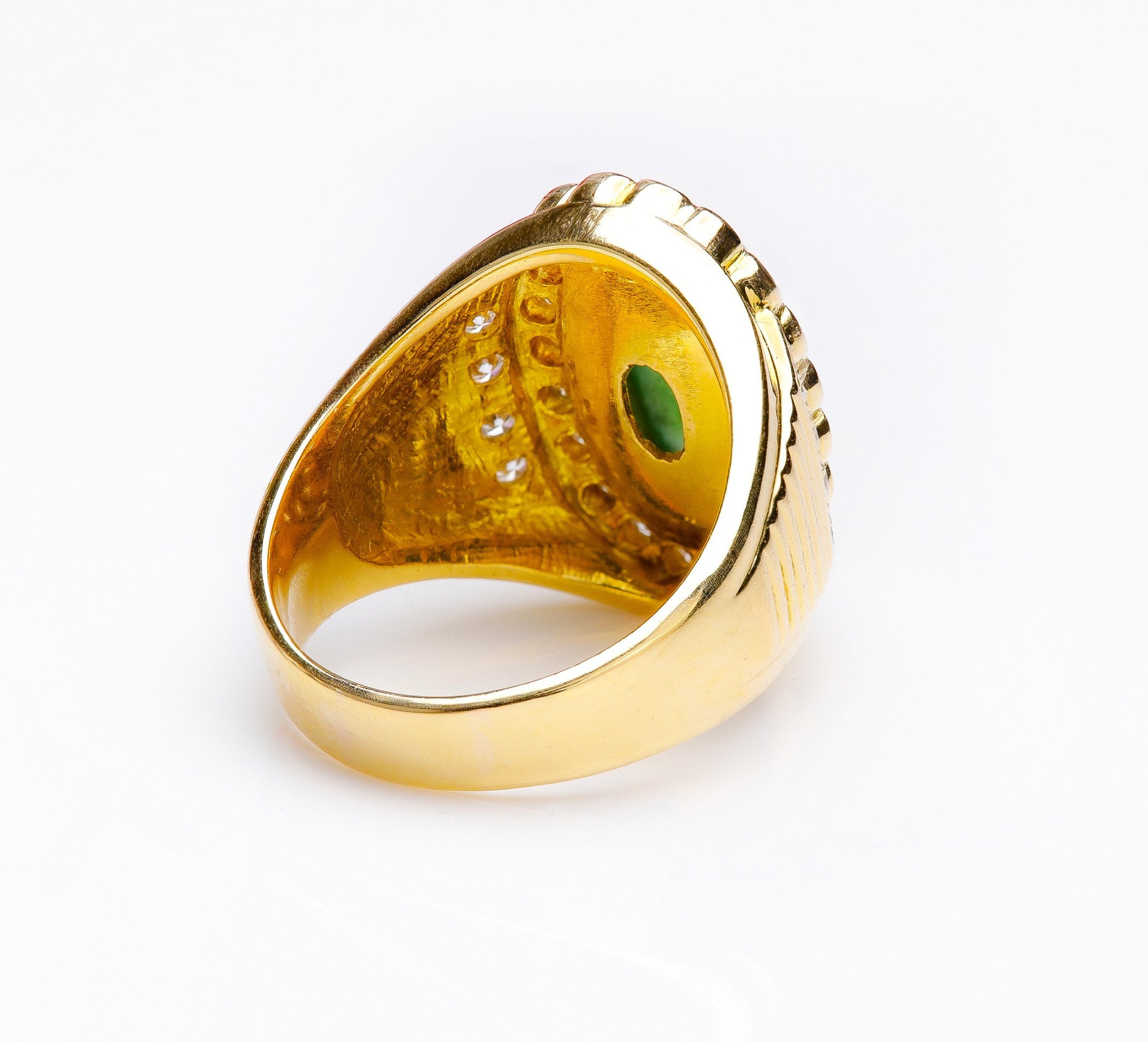 Vintage Yellow Gold Brilliant Diamond Oval Jade Ring