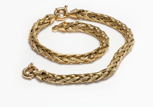Vintage Yellow Gold Woven Link Chain Bracelet Set Convertible to Necklace